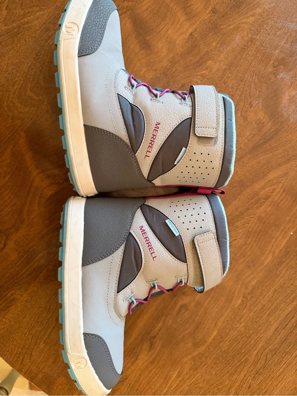 Merrell Kids Gray Winter Boots with Pink Lace Accents